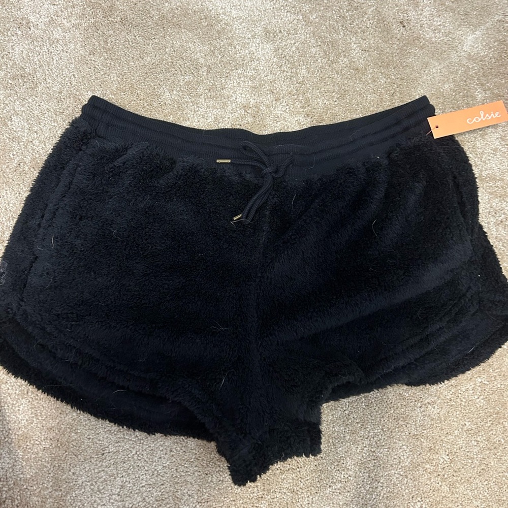 Black fuzzy shorts